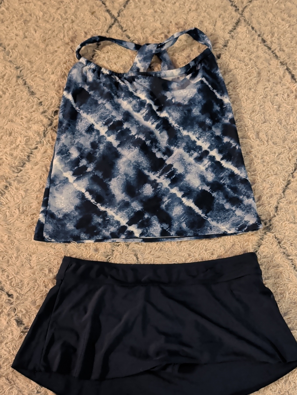 Navy Tie-Dye Tankini Top and Skirted Swim Bottom